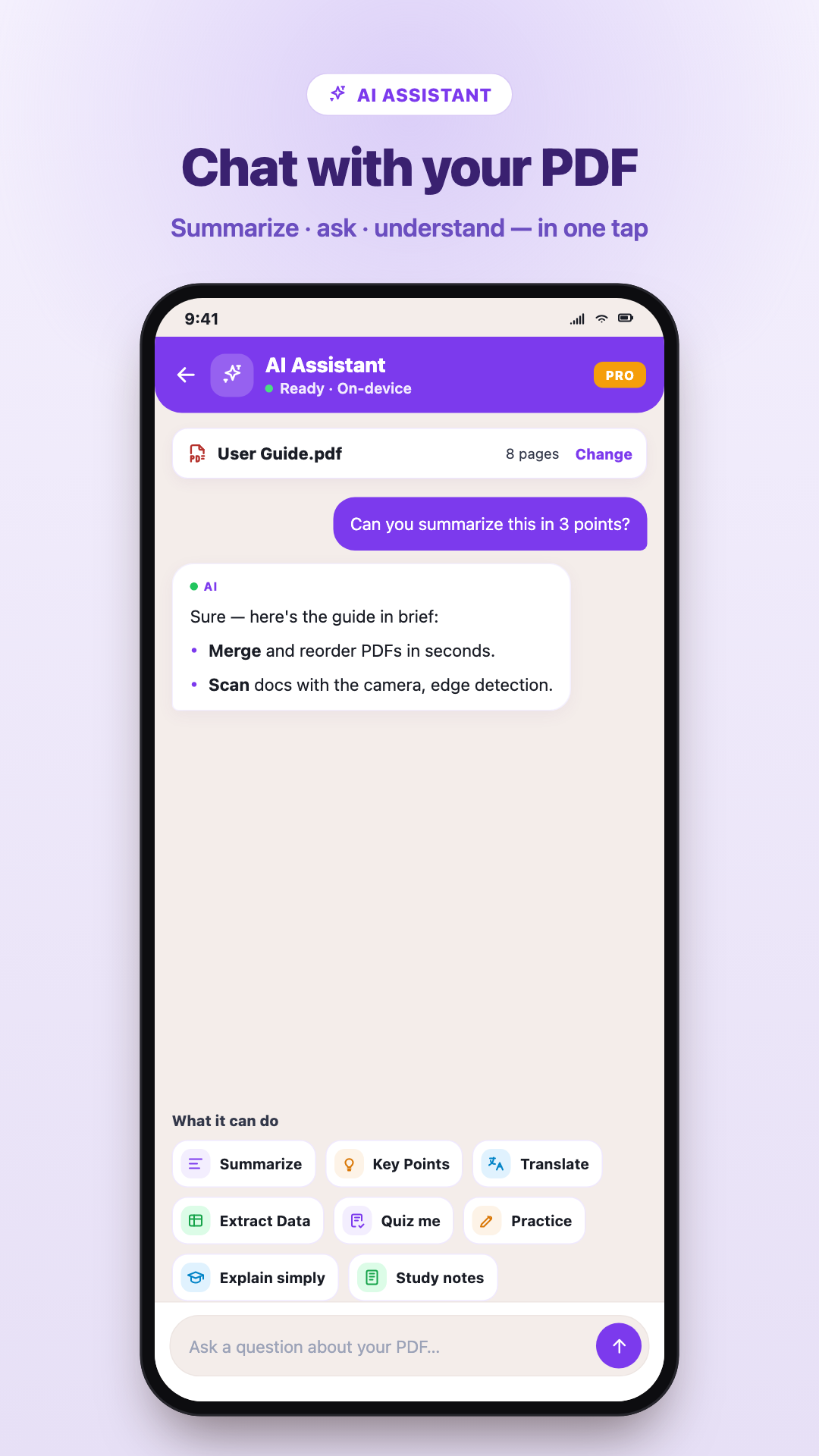 AI PDF assistant chat about a document
