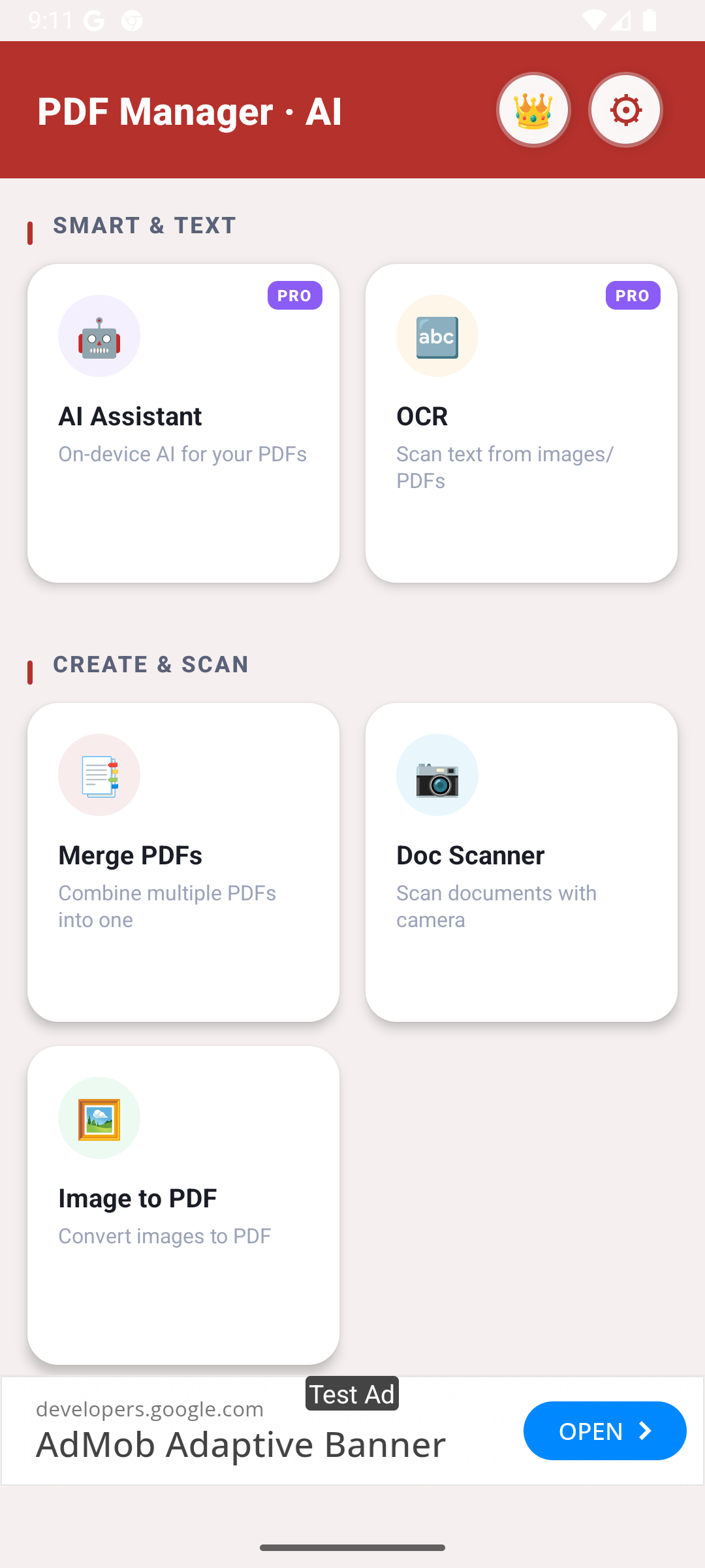 PDF Manager home screen