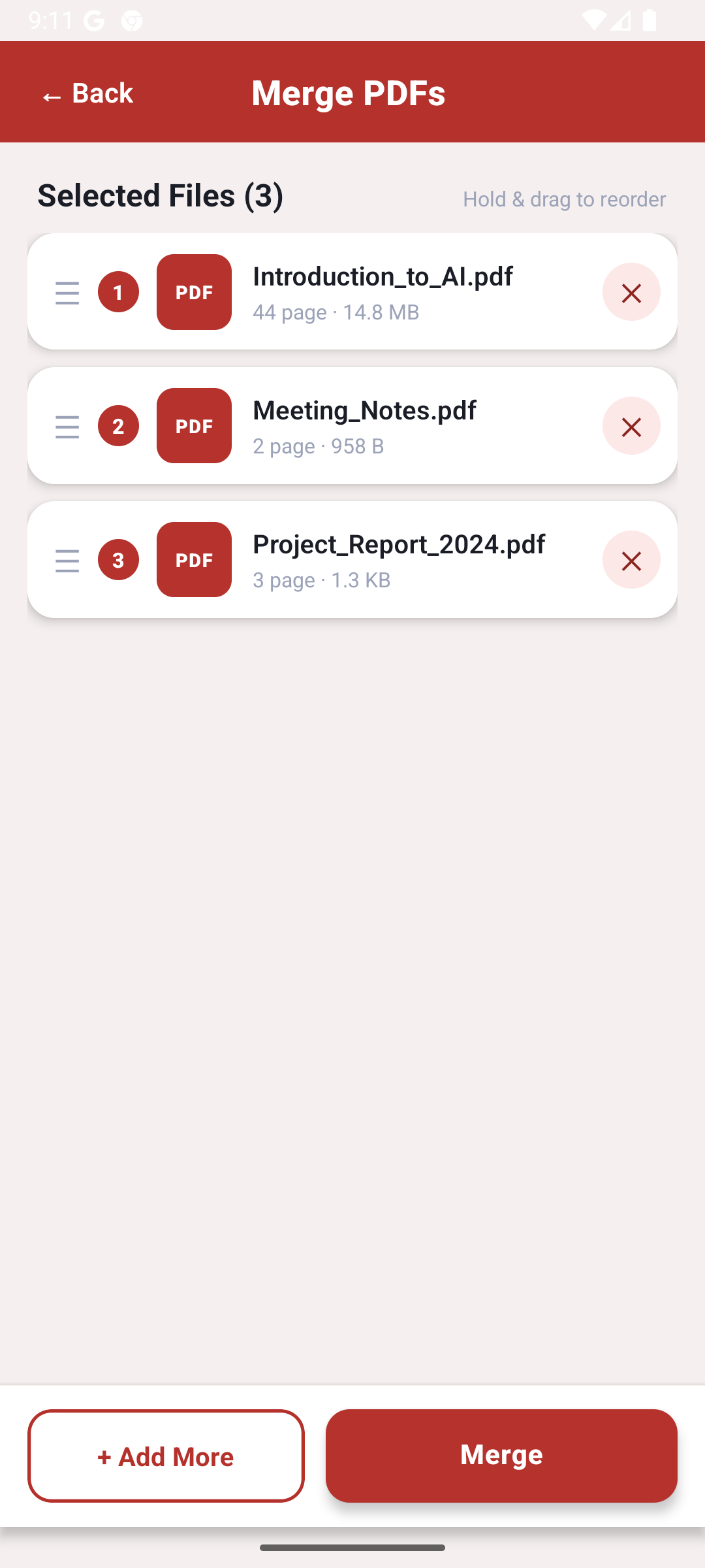 File list in the app