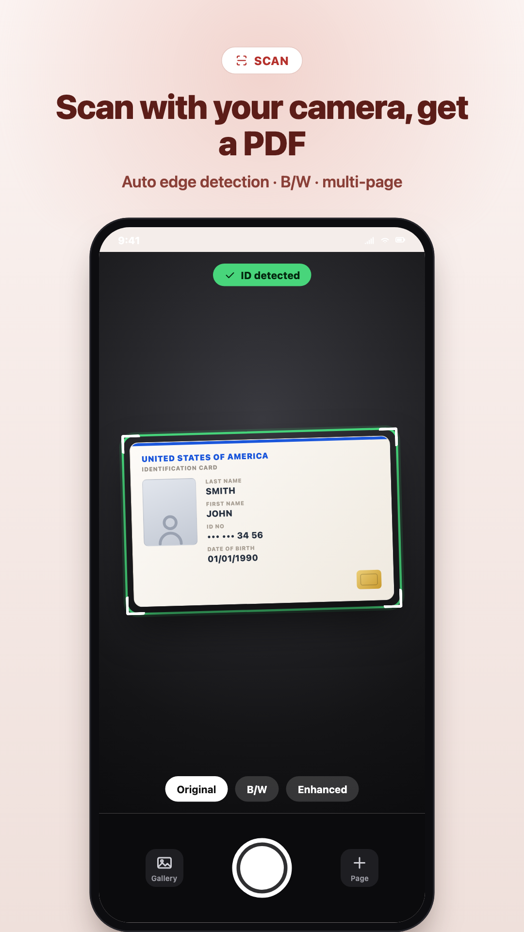 Document scanner with automatic edge detection