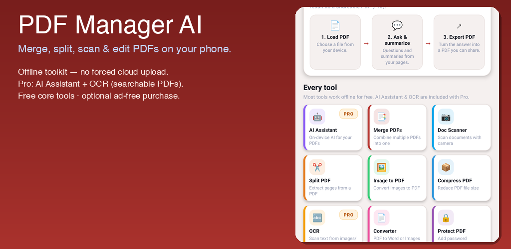 PDF Manager — merge, split, scan, compress, and AI tools